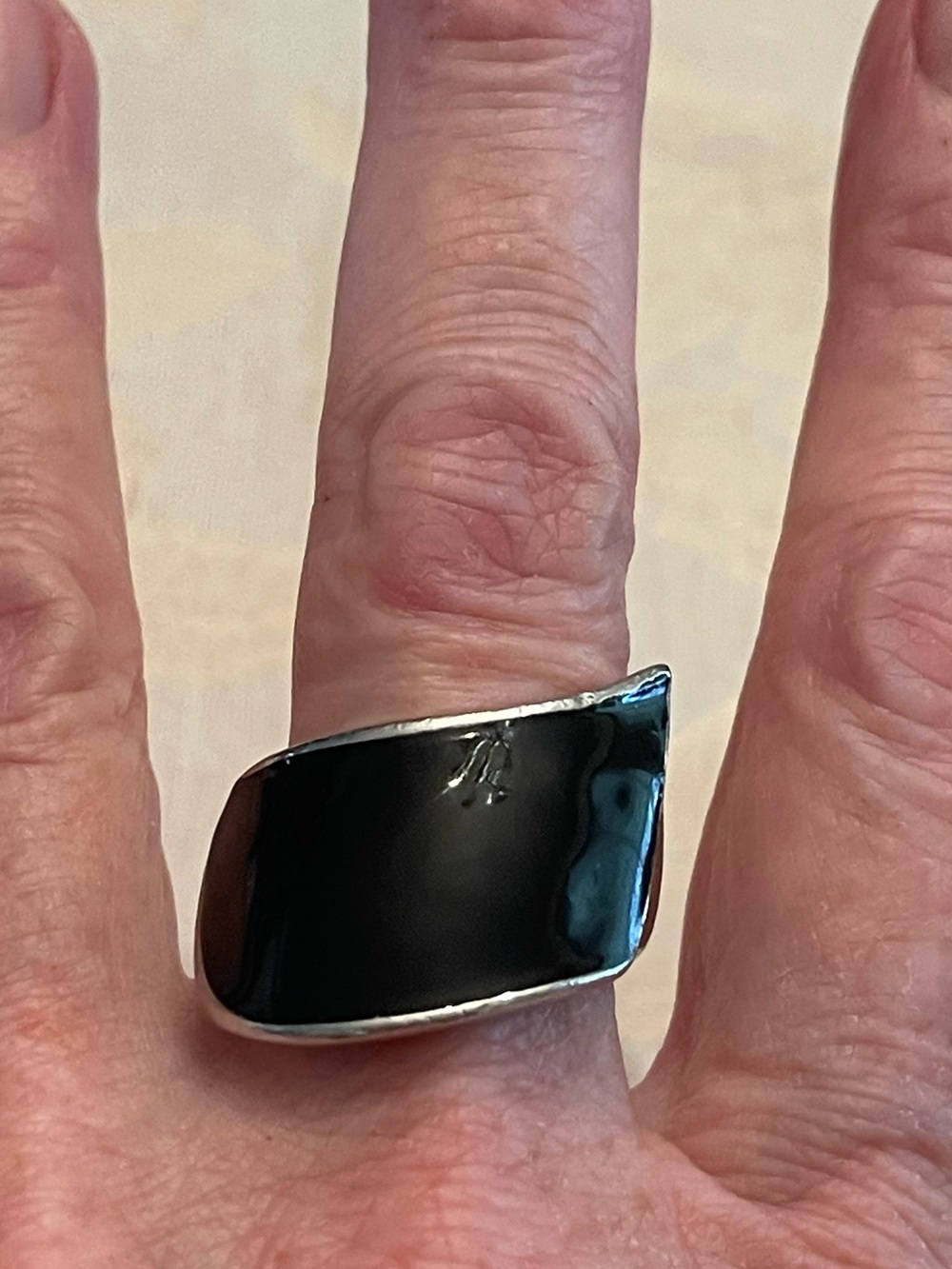 Modern Black Enamel Silver Statement Ring Lia Sophia Askew 8